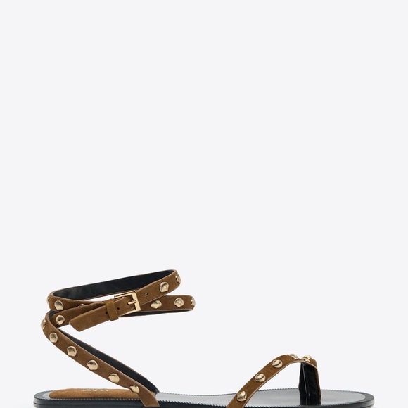 Zara Studded Brown leather Suede Sandals - Picture 3 of 6